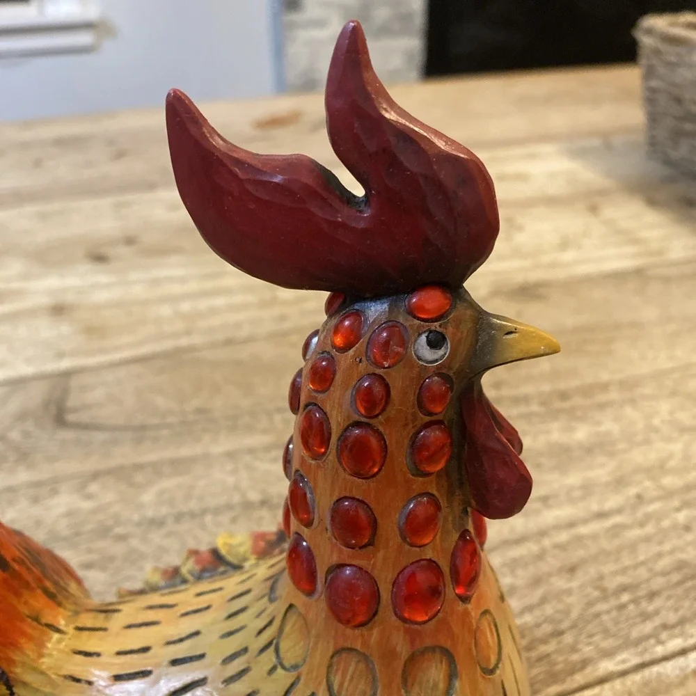 Resin Chicken Bejeweled Rooster Figurine Collectible Sculpture Whimsical 8